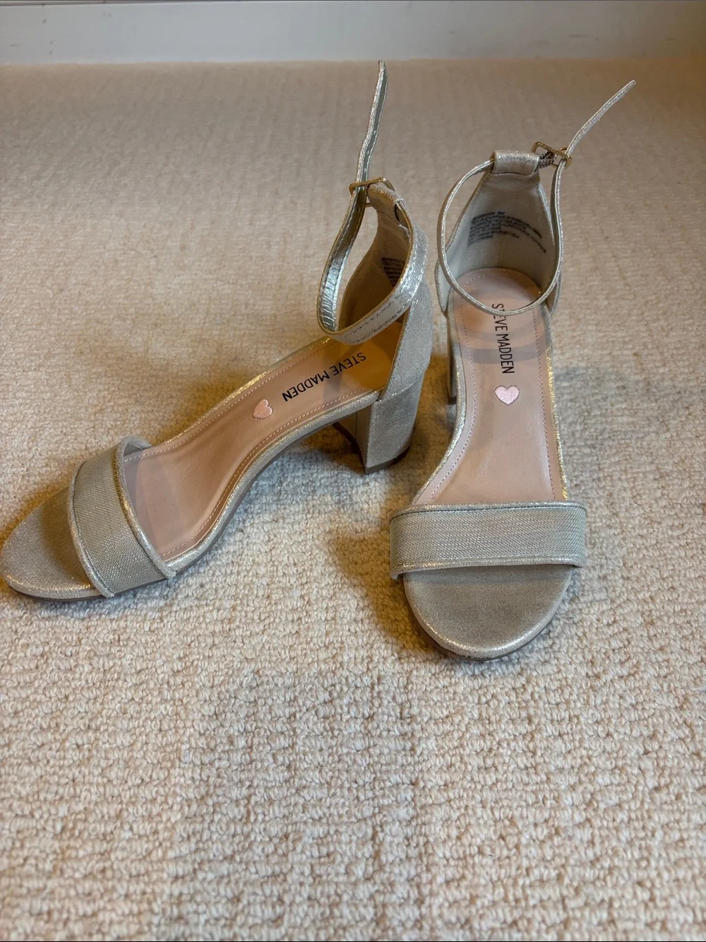 Steve Madden Metallic Gold Block Heel Ankle-Strap Sandals